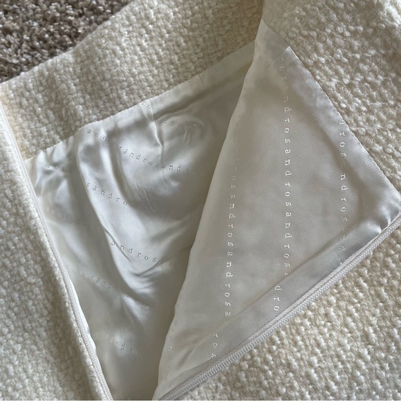 Sandro Dayna Tweed Wool Mini Skirt Women’s Size 2 Ivory White Pearl Button Lined - Picture 10 of 16